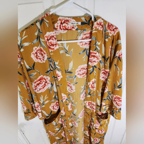 Bleuh Ciel Yellow Floral Vintage Style Kimono Large - Picture 9 of 11